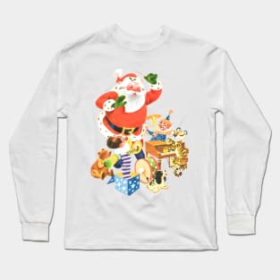 Music of Santa Claus and his friends on Merry Christmas night Retro Vintage Comic Cartoon Long Sleeve T-Shirt